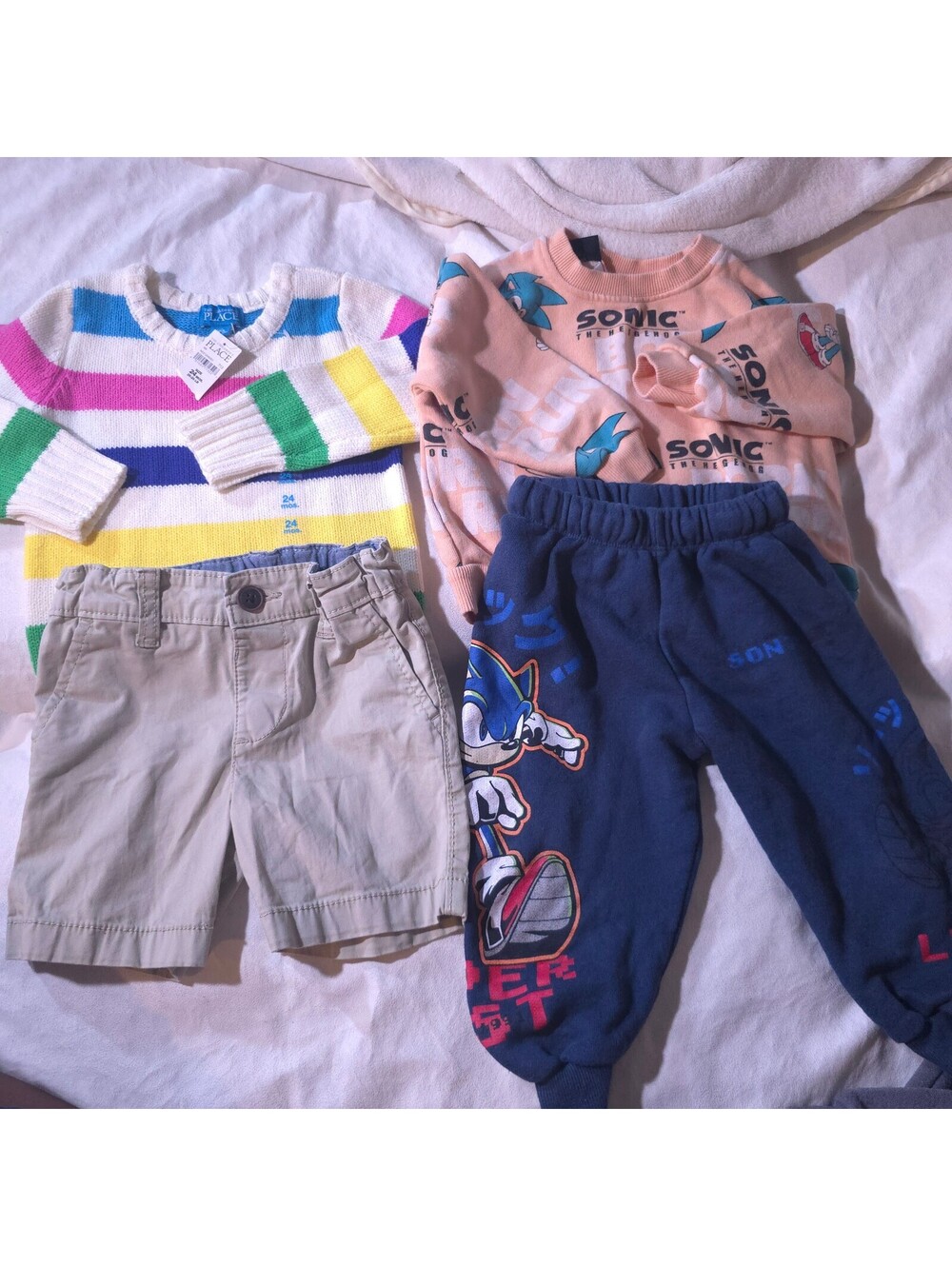 Toddler Boys 2-Piece Outfit Set - Striped Sweater, Khaki Shorts, Sonic Sweatset